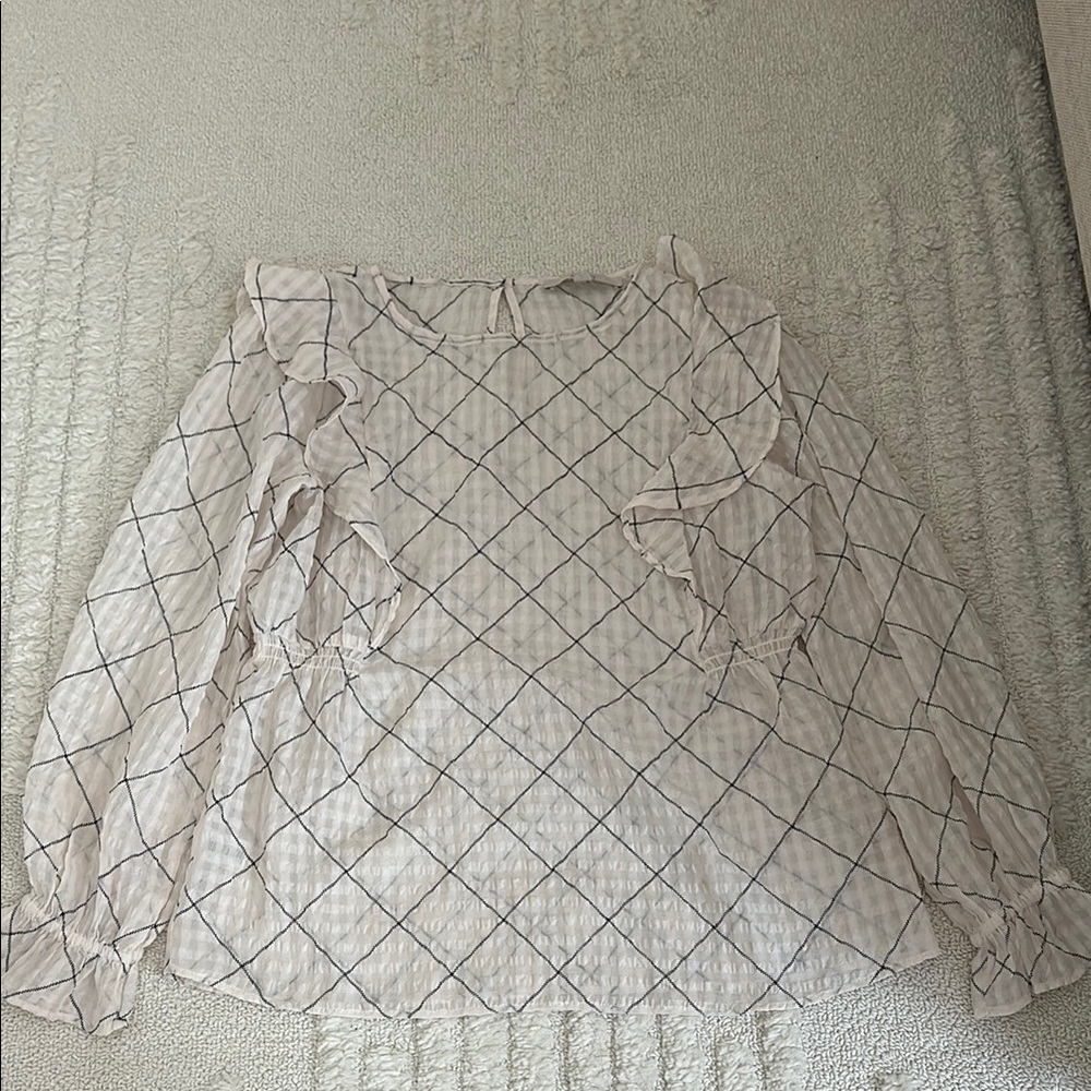 Sheer cream checkered blouse